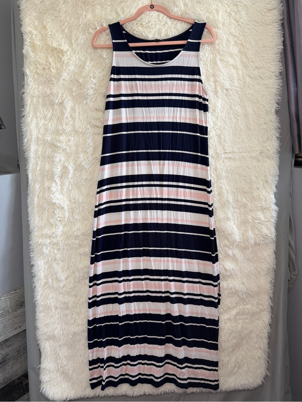 Reitmans Womens Striped Sleeveless Maxi Dress Size M Navy White Pink Summer